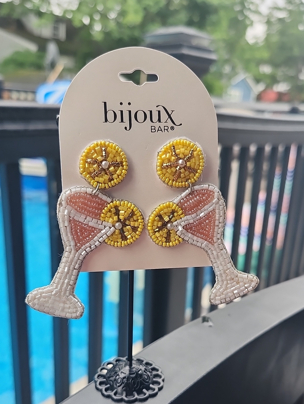 bijoux BAR Yellow & Pink Beaded Martini Glass Statement Earrings